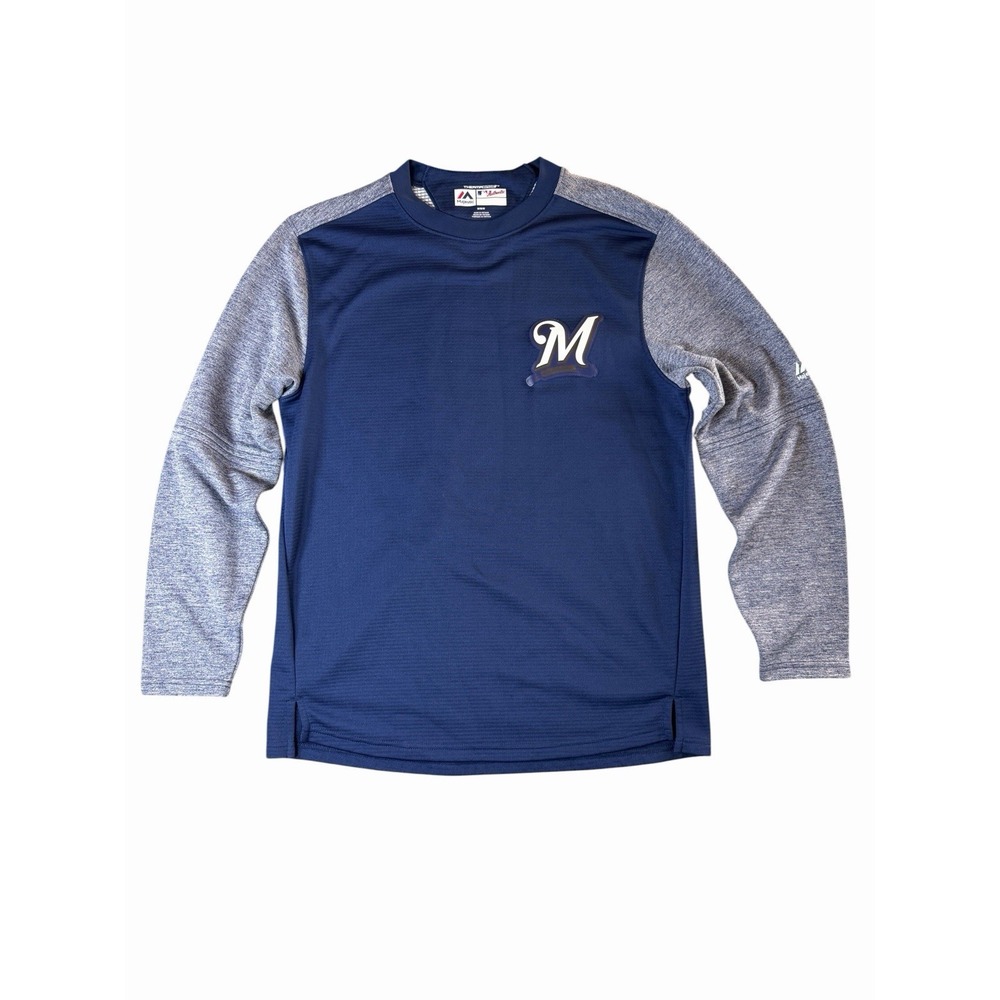 Majestic Milwaukee Brewers Therma Base Pullover Sweatshirt Mens Medium MLB